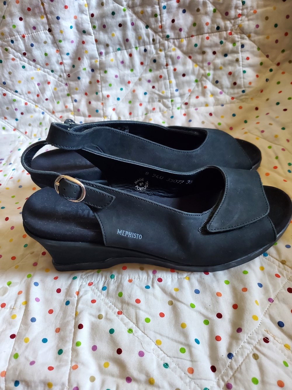 Mephisto Black Open-Toe Slingback Wedge Sandals